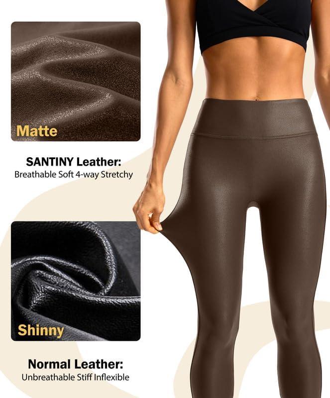 imageSANTINY Womens Faux Leather Leggings 252729High Waisted Stretch Leather Pants Pleather Tights for WomenBrown