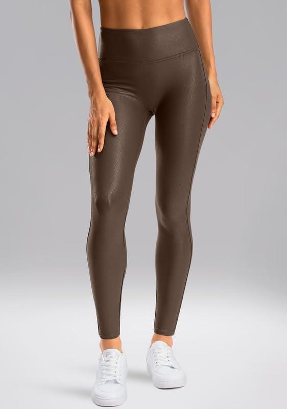 imageSANTINY Womens Faux Leather Leggings 252729High Waisted Stretch Leather Pants Pleather Tights for WomenBrown