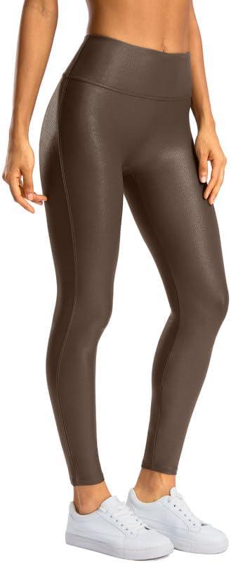imageSANTINY Womens Faux Leather Leggings 252729High Waisted Stretch Leather Pants Pleather Tights for WomenBrown