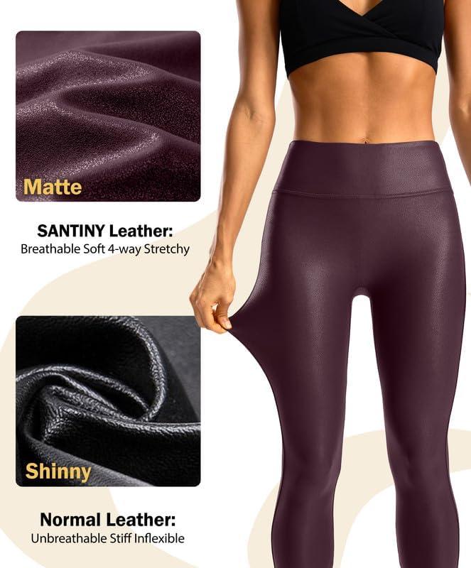 imageSANTINY Womens Faux Leather Leggings 252729High Waisted Stretch Leather Pants Pleather Tights for WomenWine