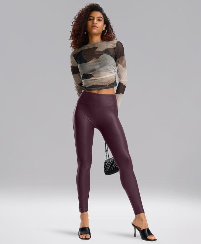 imageSANTINY Womens Faux Leather Leggings 252729High Waisted Stretch Leather Pants Pleather Tights for WomenWine