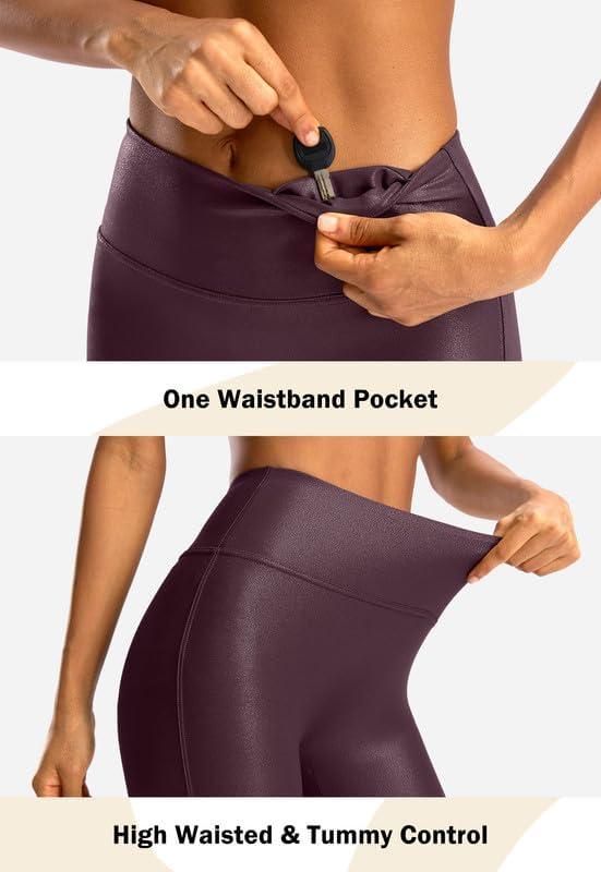 imageSANTINY Womens Faux Leather Leggings 252729High Waisted Stretch Leather Pants Pleather Tights for WomenWine