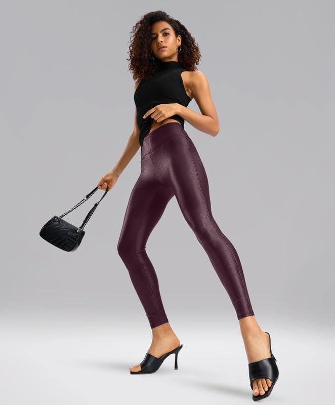 imageSANTINY Womens Faux Leather Leggings 252729High Waisted Stretch Leather Pants Pleather Tights for WomenWine