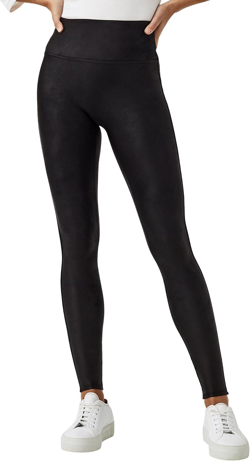 imageSPANX Faux Leather FleeceLined LeggingTummy Control LeggingContoured Power Waistband Stomach CompressionHigh WaistBlack