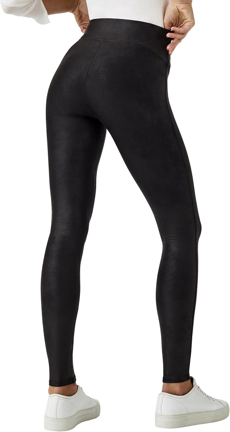 imageSPANX Faux Leather FleeceLined LeggingTummy Control LeggingContoured Power Waistband Stomach CompressionHigh WaistBlack