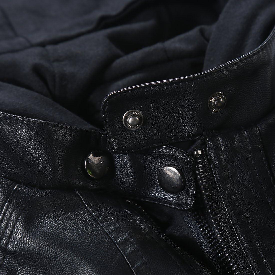 imageTanming Womens Faux Leather Jacket Hooded Moto Biker Coat Outerwear Fall Fashion Outfits Winter ClothesBlack