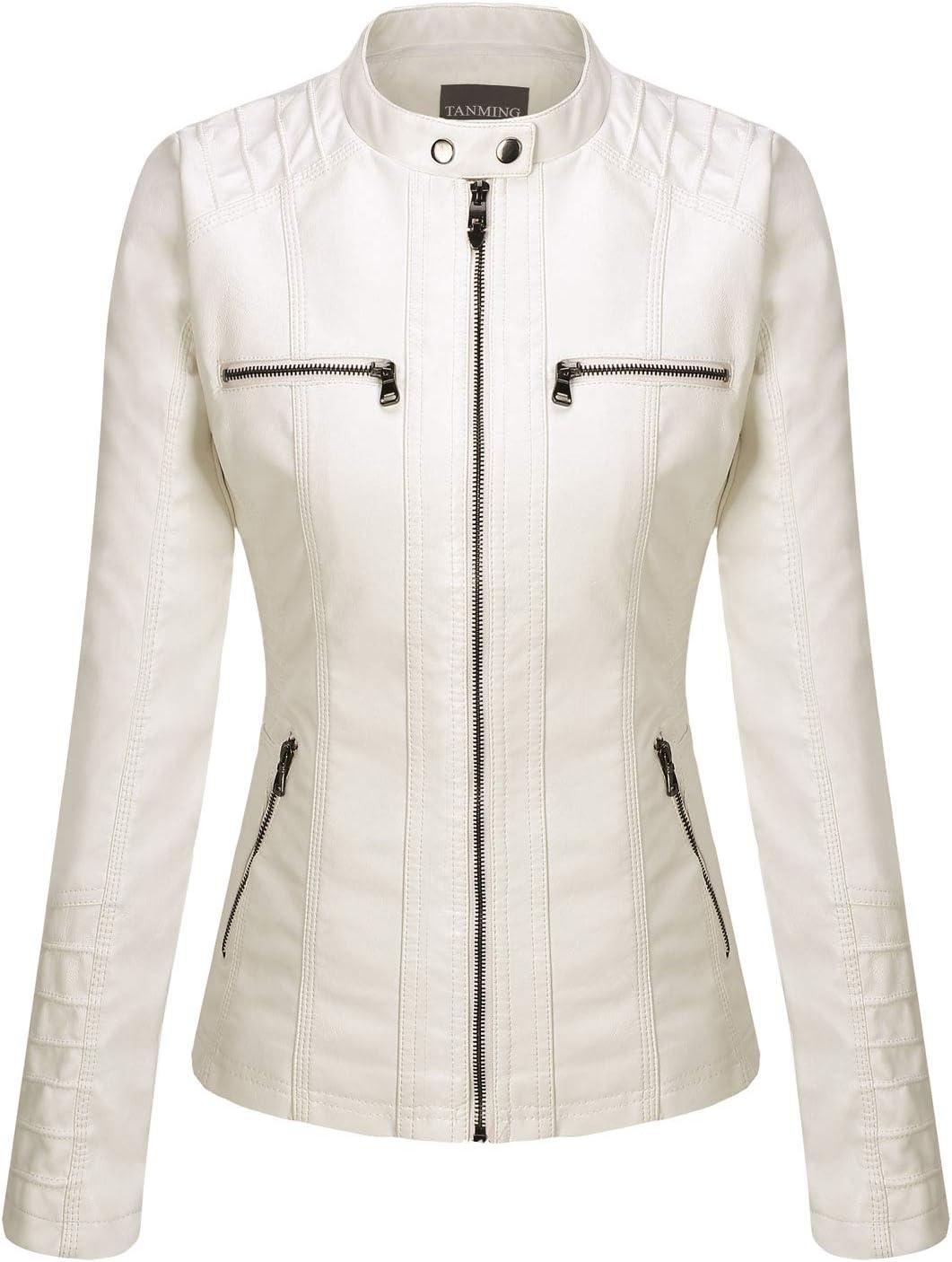 imageTanming Womens Faux Leather Jacket Hooded Moto Biker Coat Outerwear Fall Fashion Outfits Winter ClothesCream White