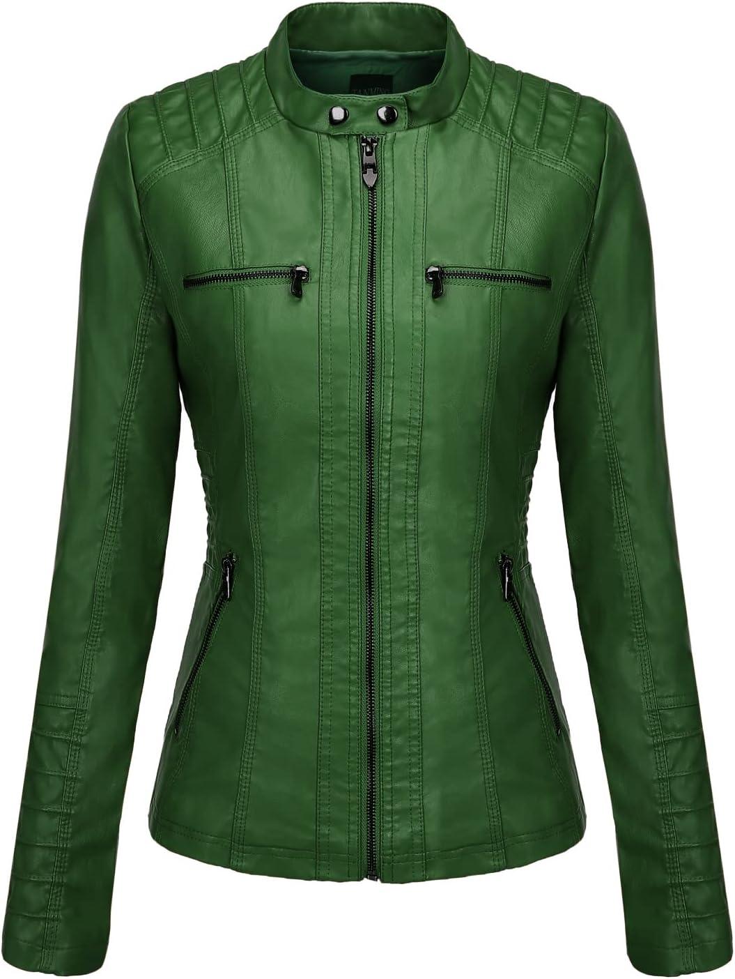imageTanming Womens Faux Leather Jacket Hooded Moto Biker Coat Outerwear Fall Fashion Outfits Winter ClothesGreen