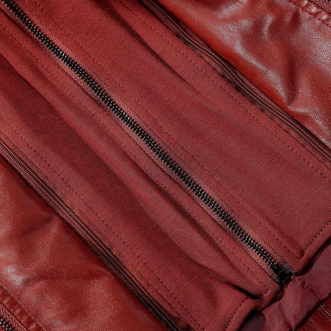 imageTanming Womens Faux Leather Jacket Hooded Moto Biker Coat Outerwear Fall Fashion Outfits Winter ClothesWine Red
