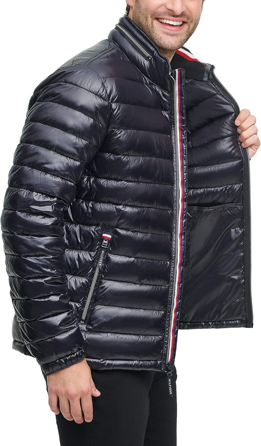 imageTommy Hilfiger mens Wetlook Lightweight Puffer JacketBlack Wet Look
