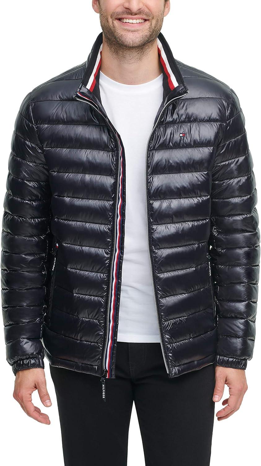 imageTommy Hilfiger mens Wetlook Lightweight Puffer JacketBlack Wet Look