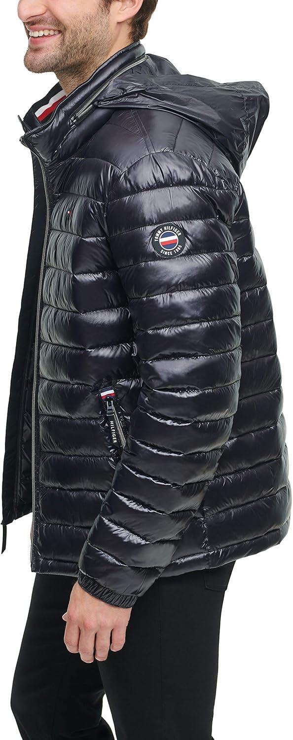 imageTommy Hilfiger mens Wetlook Lightweight Puffer JacketBlack Wet Look
