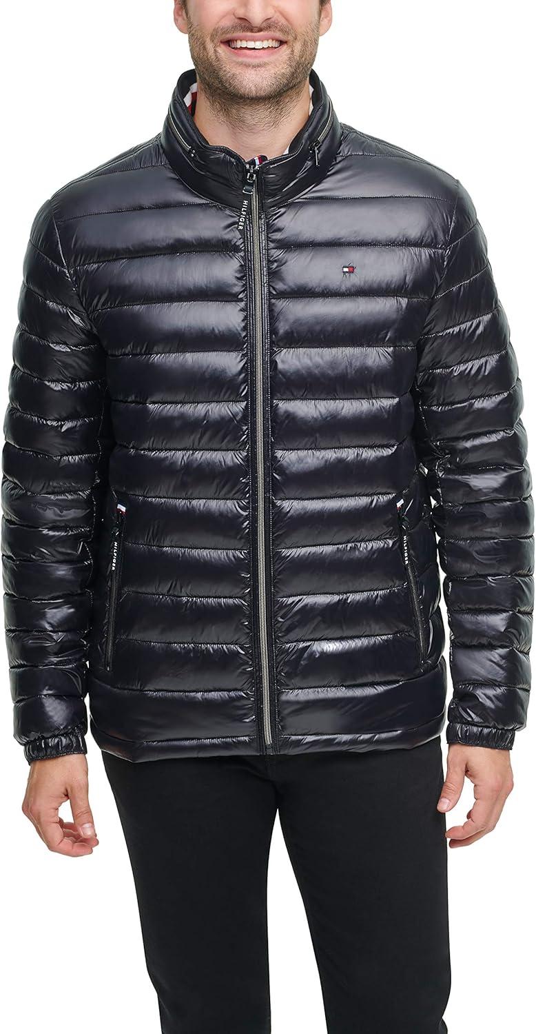 imageTommy Hilfiger mens Wetlook Lightweight Puffer JacketBlack Wet Look