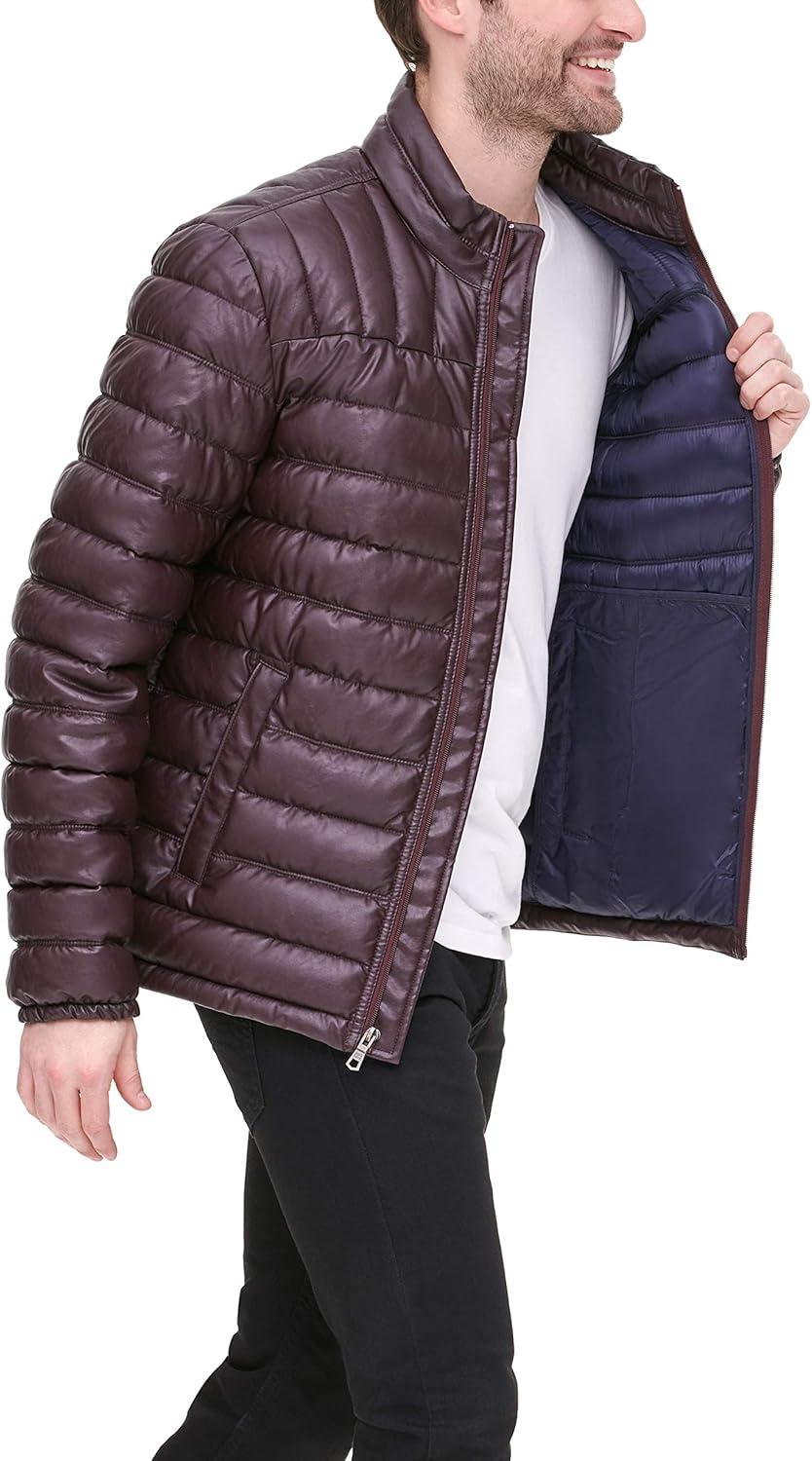 imageTommy Hilfiger mens Wetlook Lightweight Puffer JacketBurgundy Faux Leather