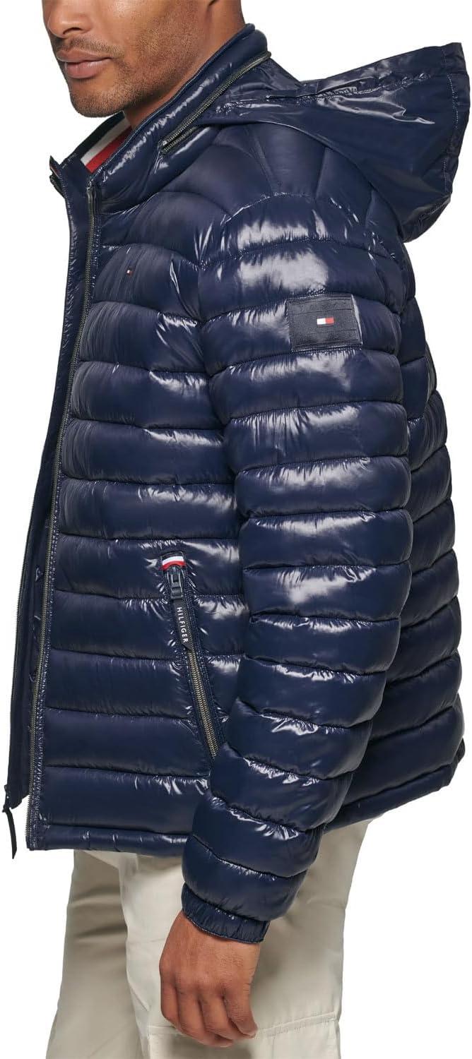 imageTommy Hilfiger mens Wetlook Lightweight Puffer JacketMidnight Wet Look
