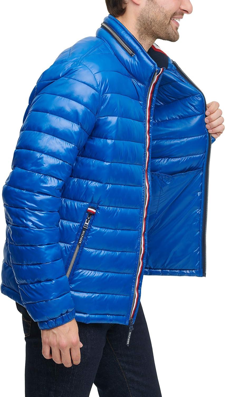 imageTommy Hilfiger mens Wetlook Lightweight Puffer JacketNew Royal Wet Look