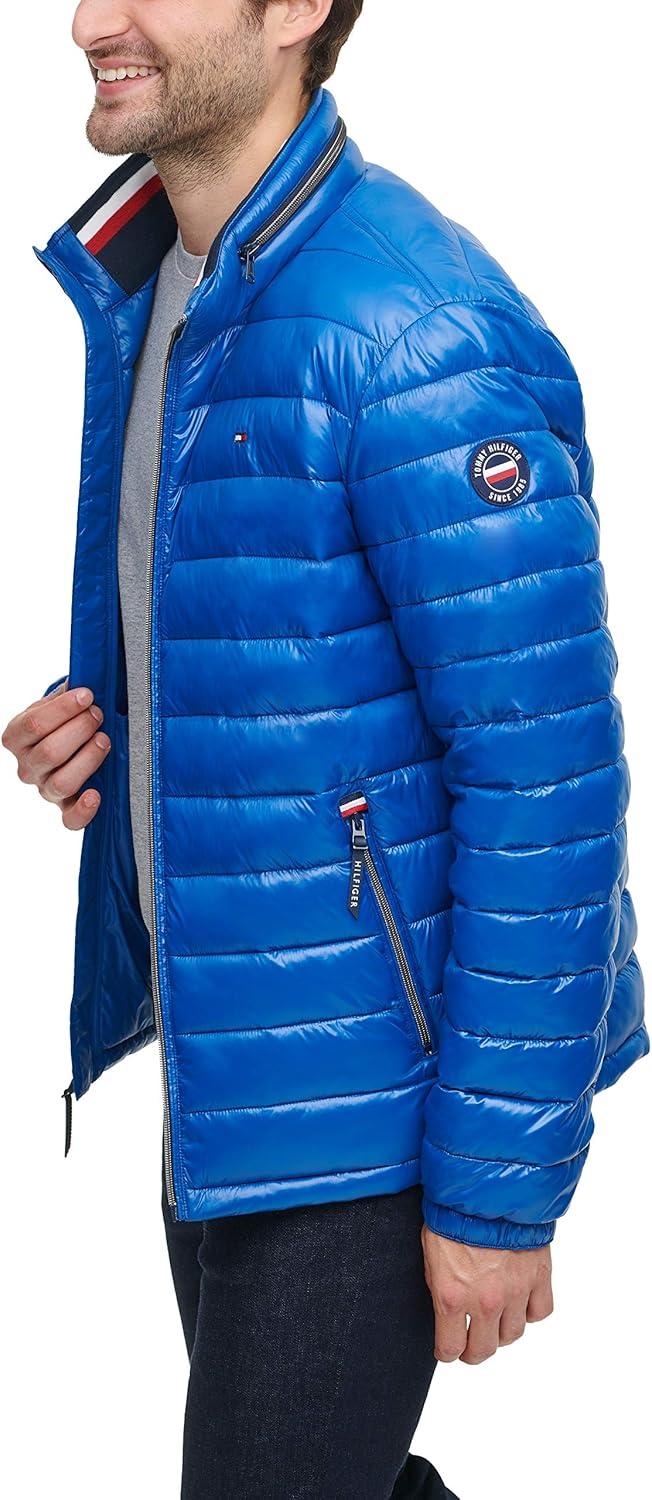 imageTommy Hilfiger mens Wetlook Lightweight Puffer JacketNew Royal Wet Look