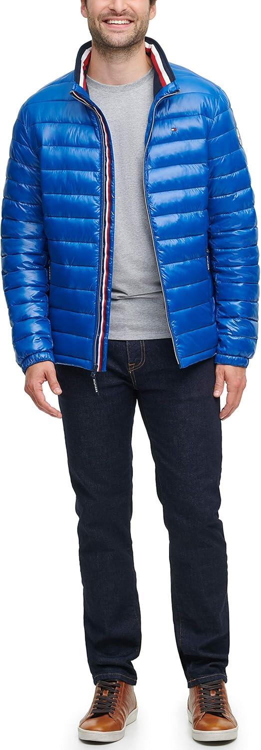 imageTommy Hilfiger mens Wetlook Lightweight Puffer JacketNew Royal Wet Look