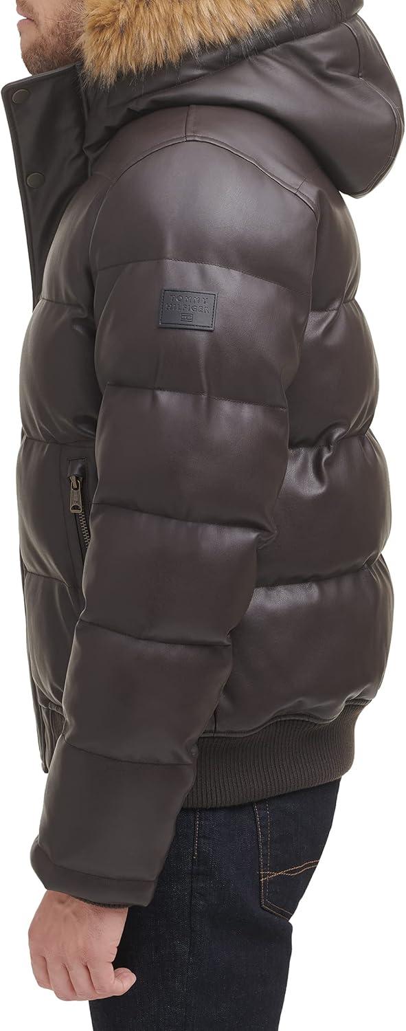 imageTommy Hilfiger mens Wetlook Lightweight Puffer JacketSaddle Faux Leather