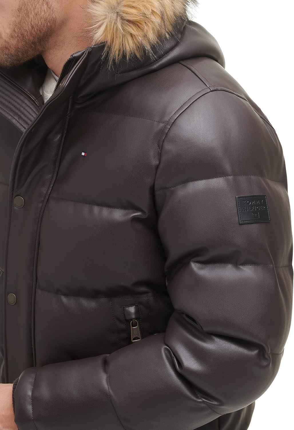 imageTommy Hilfiger mens Wetlook Lightweight Puffer JacketSaddle Faux Leather