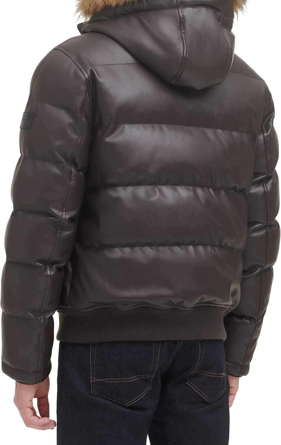 imageTommy Hilfiger mens Wetlook Lightweight Puffer JacketSaddle Faux Leather