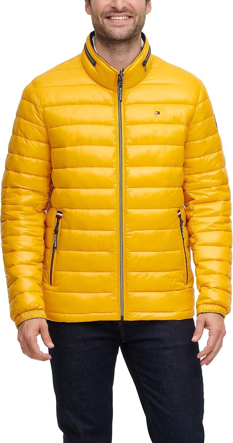 imageTommy Hilfiger mens Wetlook Lightweight Puffer JacketYellow Gold Wet Look
