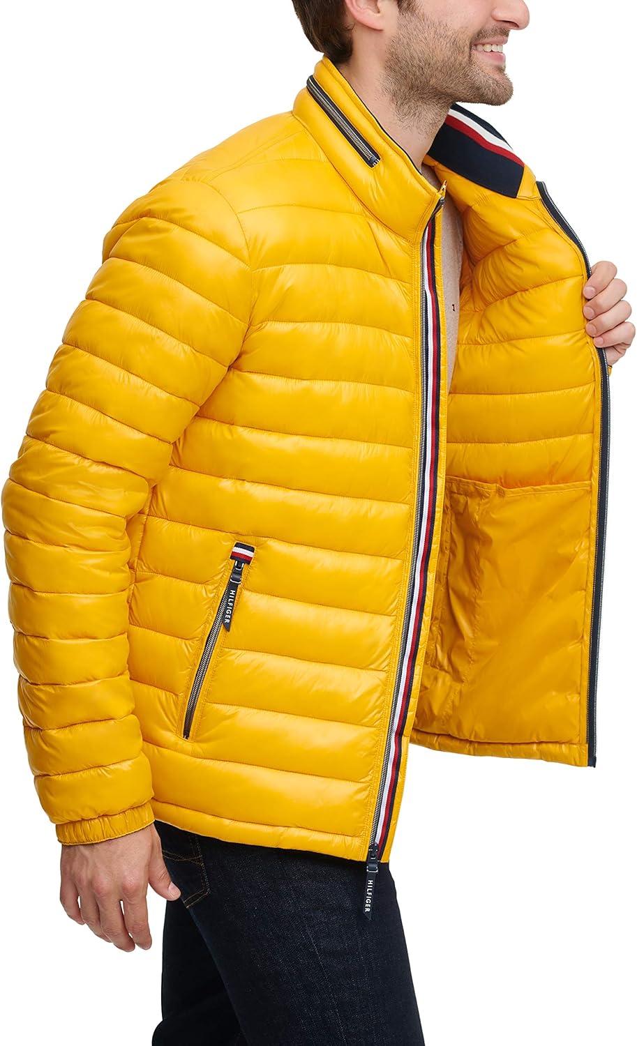 imageTommy Hilfiger mens Wetlook Lightweight Puffer JacketYellow Gold Wet Look