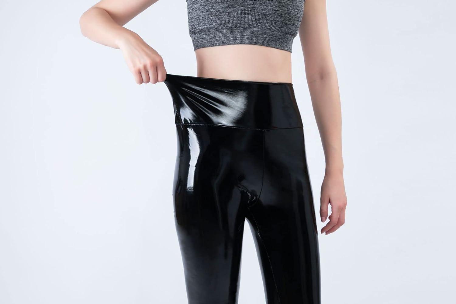imageWomen Shiny Metallic Sports Leggings Bright Pencil Pant Fitness Fashion Jeggings Candy Color TrousersBlack