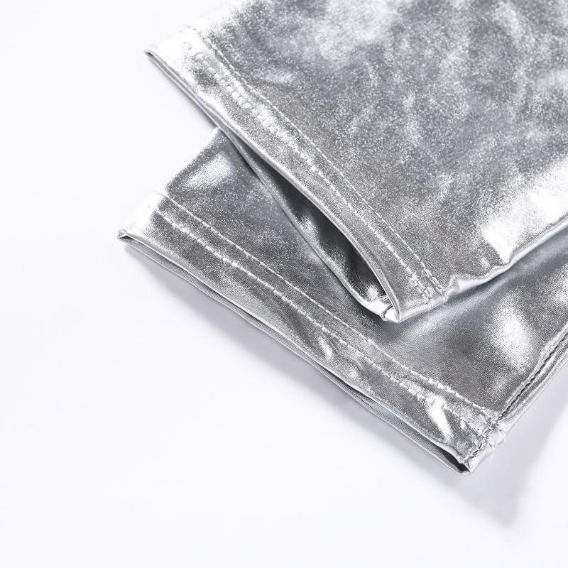 imageWomen Shiny Metallic Sports Leggings Bright Pencil Pant Fitness Fashion Jeggings Candy Color TrousersSilver