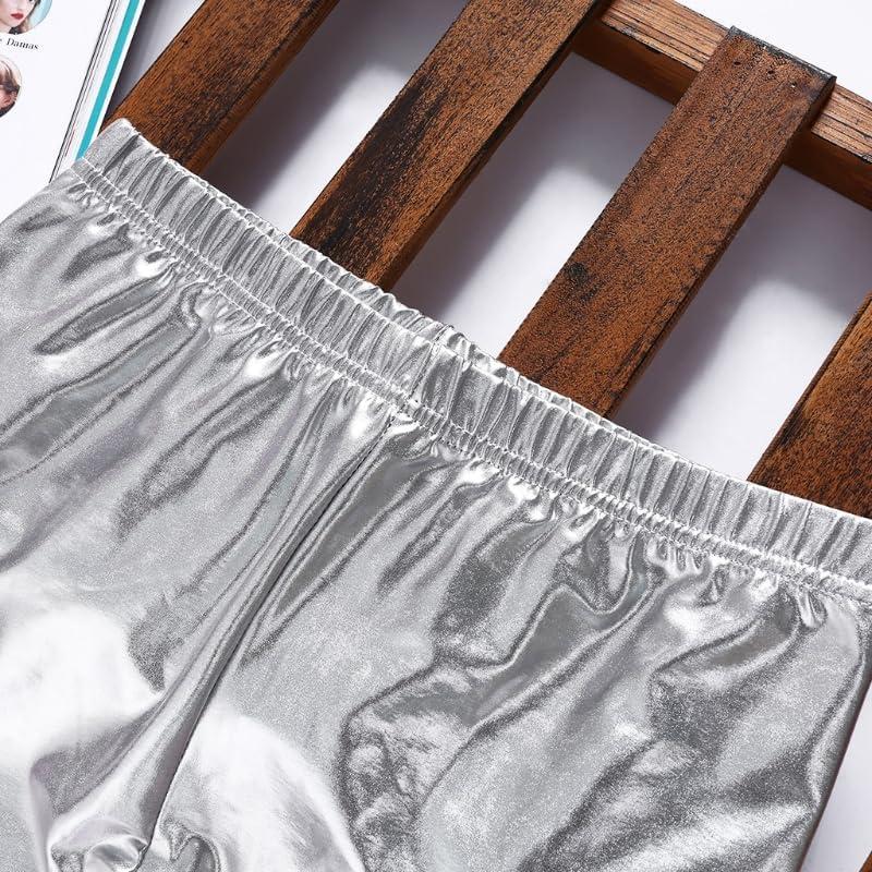 imageWomen Shiny Metallic Sports Leggings Bright Pencil Pant Fitness Fashion Jeggings Candy Color TrousersSilver