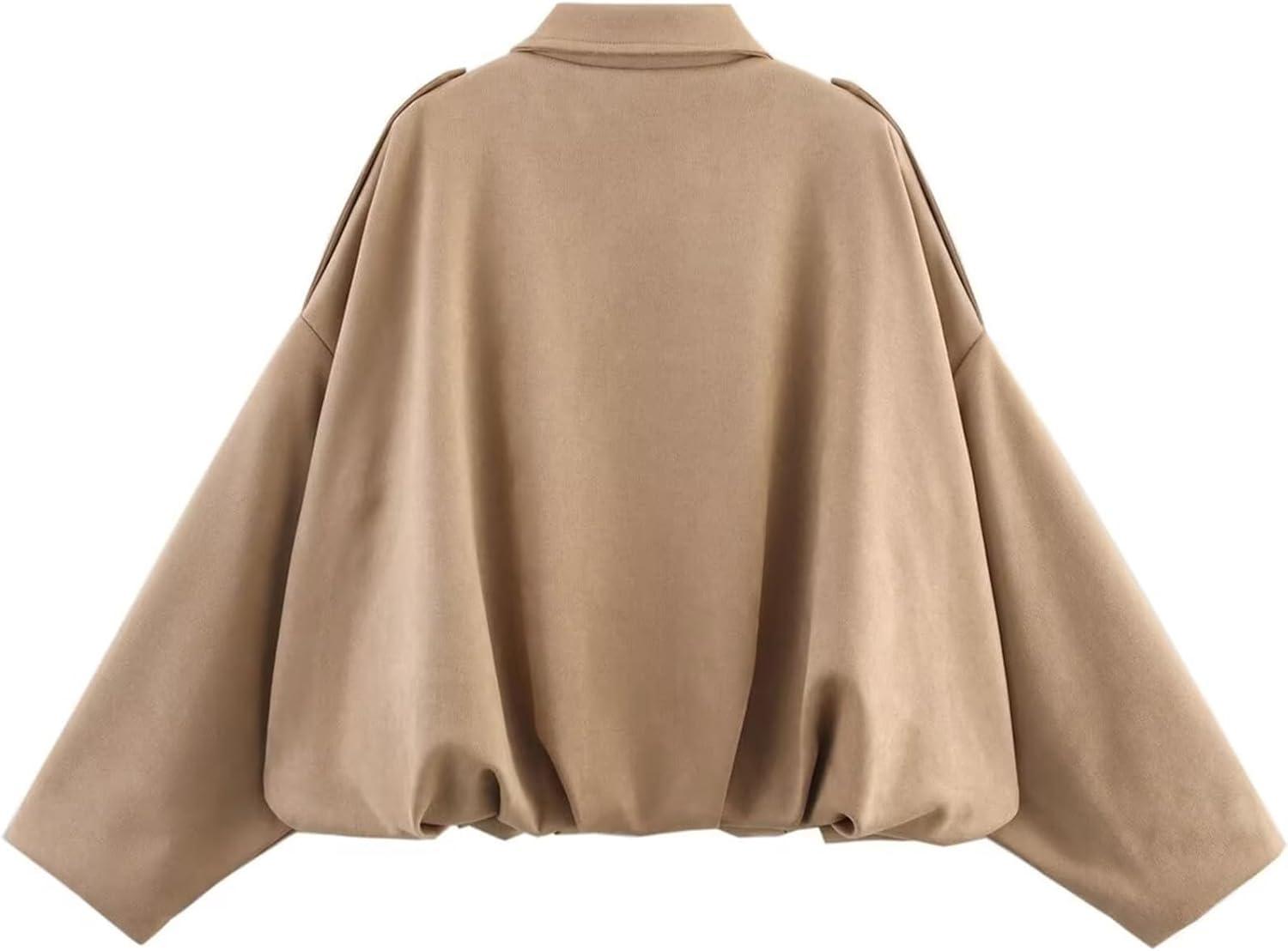 imageWomens Faux Suede Bomber Jacket Oversized Pilot Coats Fall Lapel Zip Up Motorcycle Streetwear OuterwearKhaki
