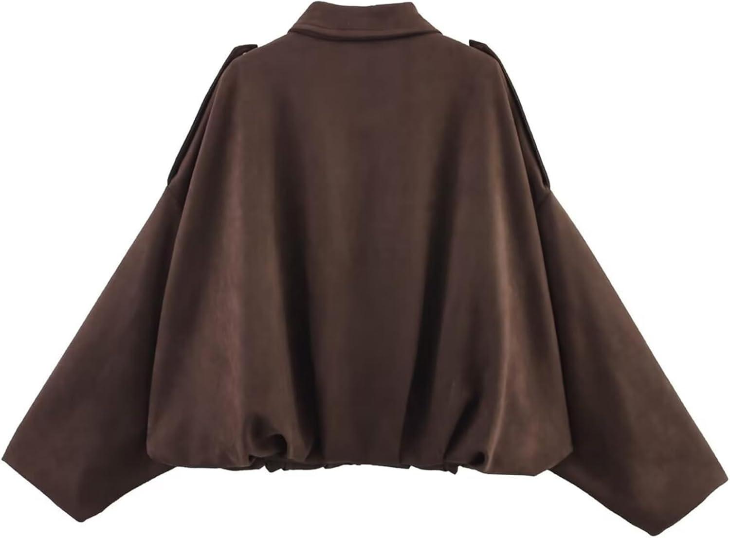 imageWomens Faux Suede Bomber Jacket Oversized Pilot Coats Fall Lapel Zip Up Motorcycle Streetwear OuterwearPocket Coffee