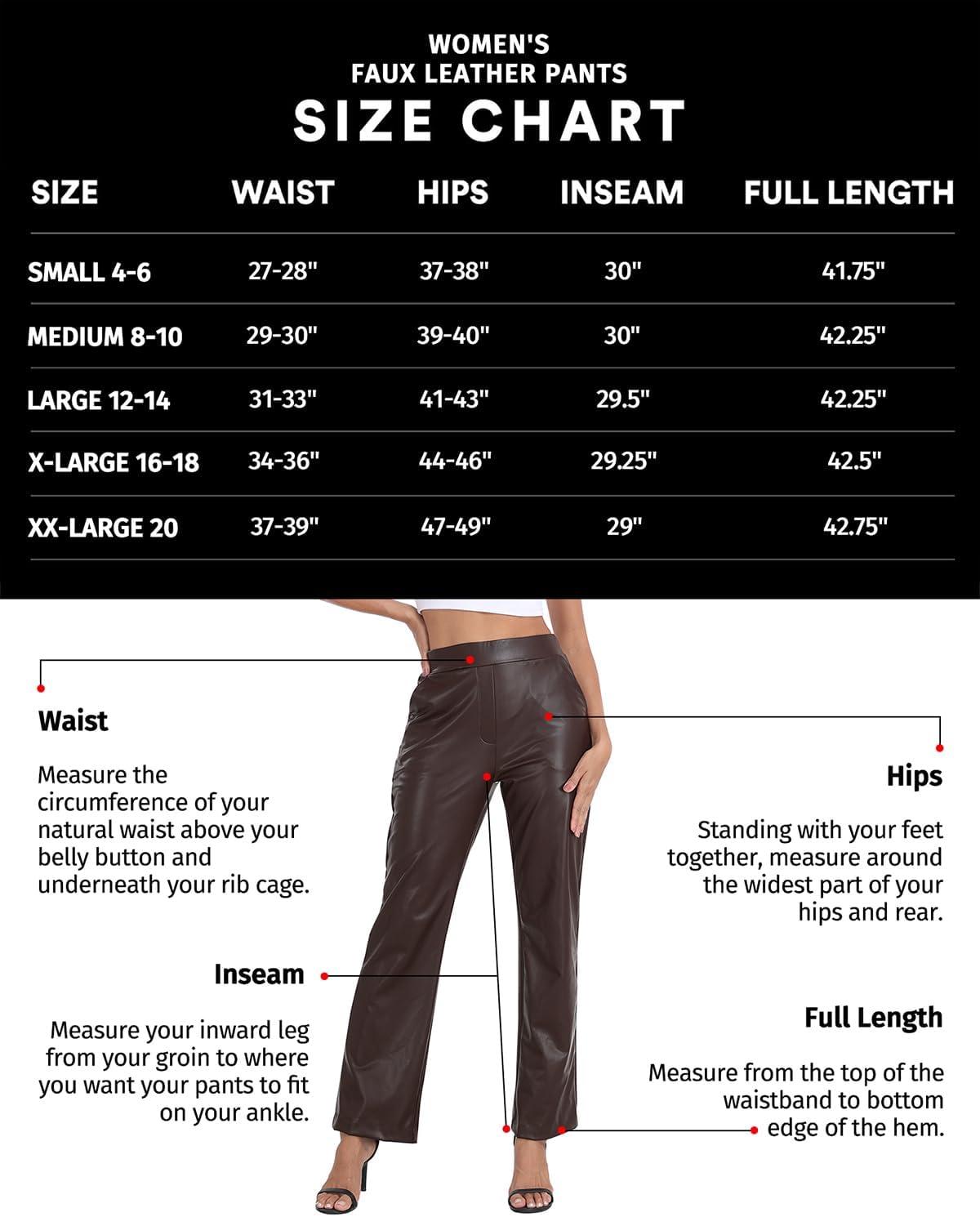 imageWomens Pull On Faux Leather Pants Black High Waisted PU Leather Kick Flare Pants with PocketsBrown