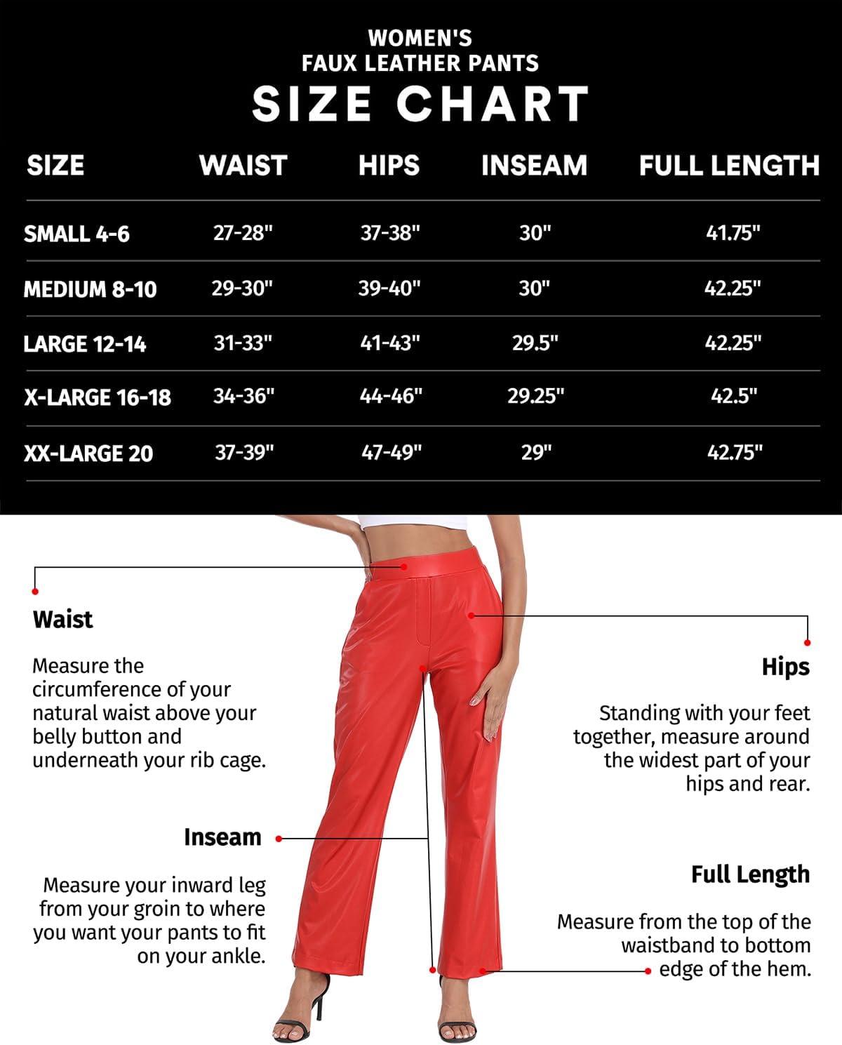 imageWomens Pull On Faux Leather Pants Black High Waisted PU Leather Kick Flare Pants with PocketsRed