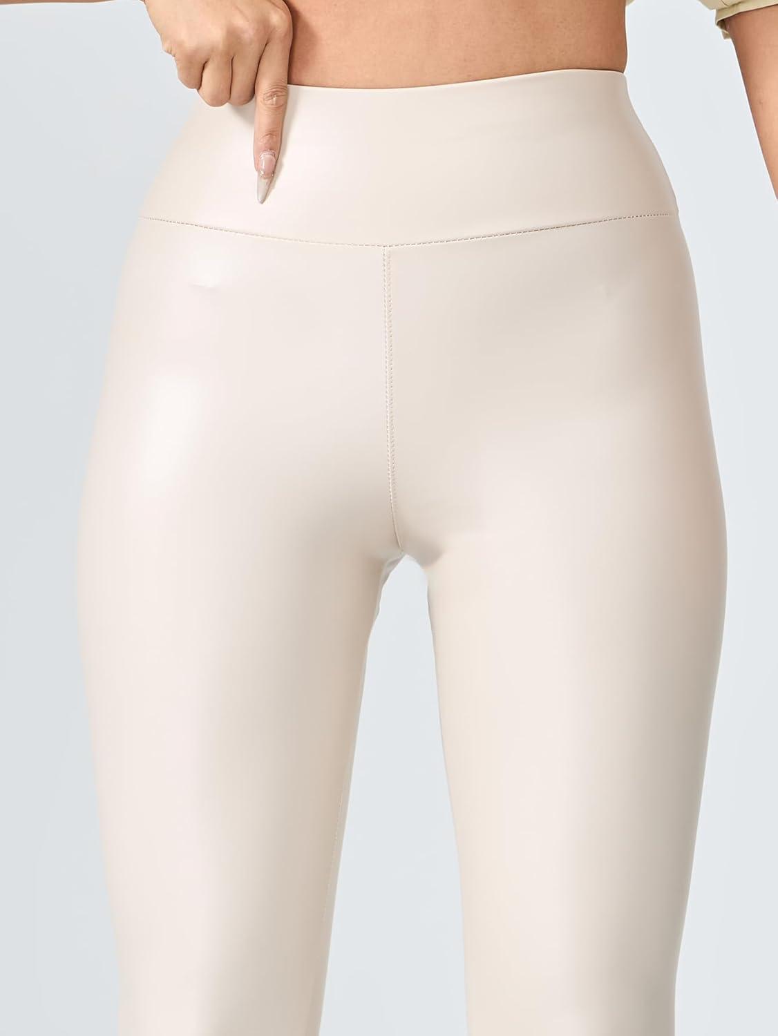 imageWomens White PU Faux Leather Leggings High Waisted Yoga Pants for Women Stretchy Sexy TightsWhite