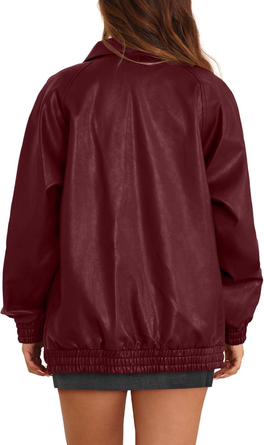imageXIEERDUO Leather Jacket Women Fall Outfits 2025 Oversized Motorcycle Y2K Clothes Faux Leather Pocket Winter Coats Zip UpBurgundy