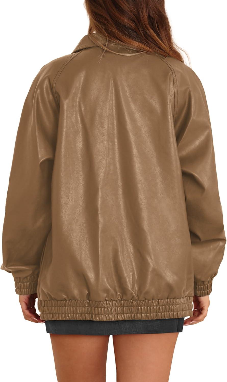 imageXIEERDUO Leather Jacket Women Fall Outfits 2025 Oversized Motorcycle Y2K Clothes Faux Leather Pocket Winter Coats Zip UpKhaki