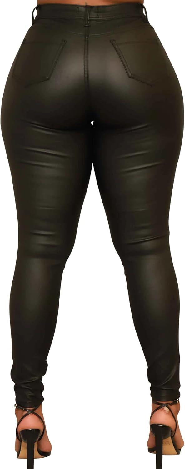 imageZebaexf Faux Leather Leggings for Women Black High Waisted Stretch Leather PantsMatteblack