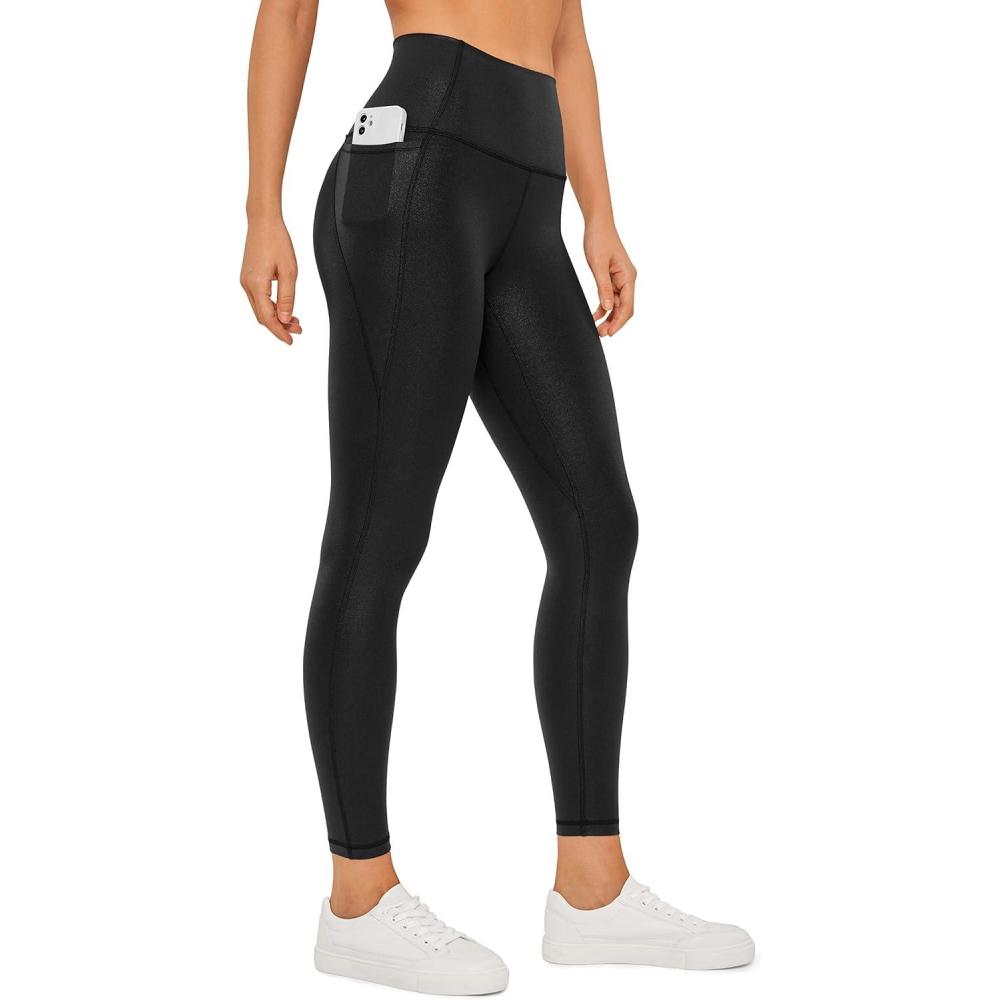 imageCRZ YOGA Womens Butterluxe Matte Faux Leather Leggings 25 High Waisted Buttery Soft Lounge Pockets LeggingsFaux Leather Black