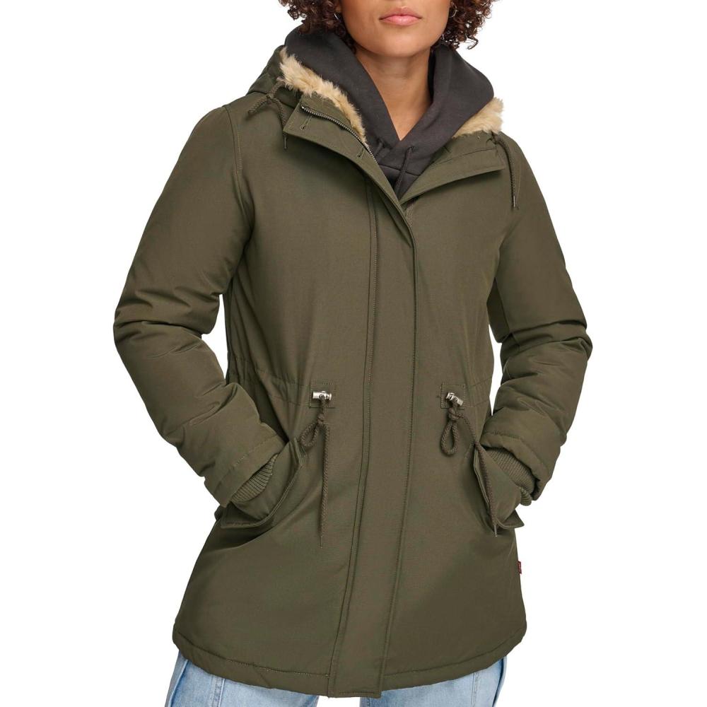 imageLevis Womens Faux Fur Lined Hooded Parka Jacket Regular amp Plus SizesOlive