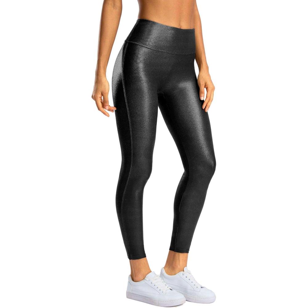imageSANTINY Womens Faux Leather Leggings 252729High Waisted Stretch Leather Pants Pleather Tights for WomenBlack