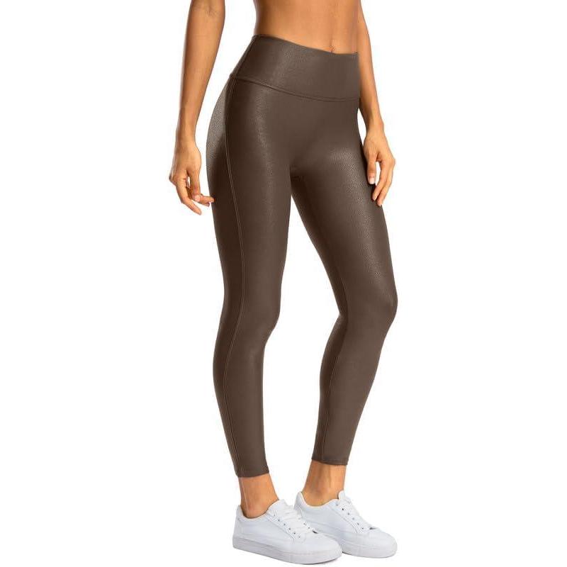 imageSANTINY Womens Faux Leather Leggings 252729High Waisted Stretch Leather Pants Pleather Tights for WomenBrown