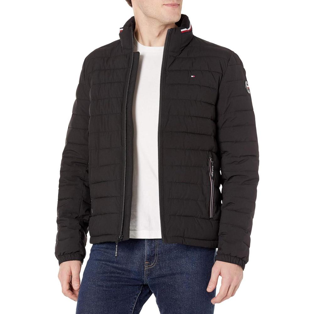 imageTommy Hilfiger mens Wetlook Lightweight Puffer JacketBlack Matte Stretch