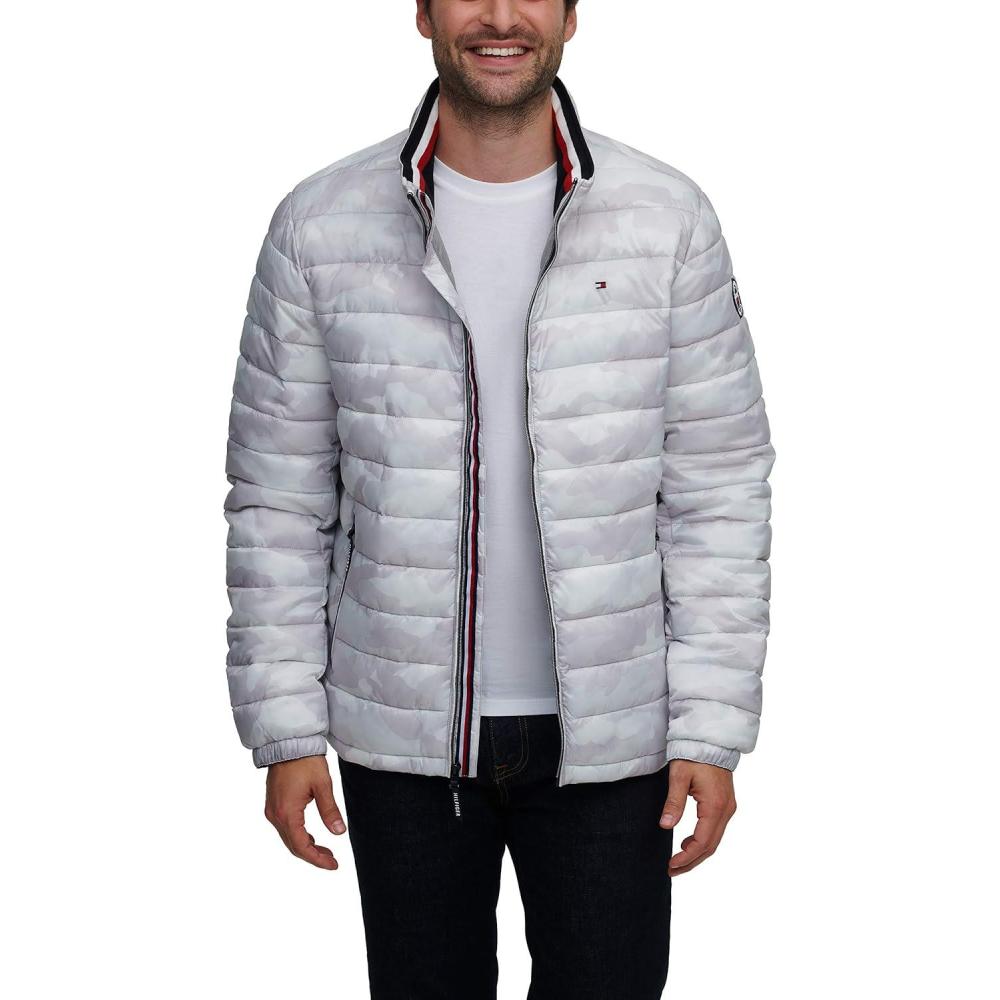imageTommy Hilfiger mens Wetlook Lightweight Puffer JacketIce Camo Wet Look