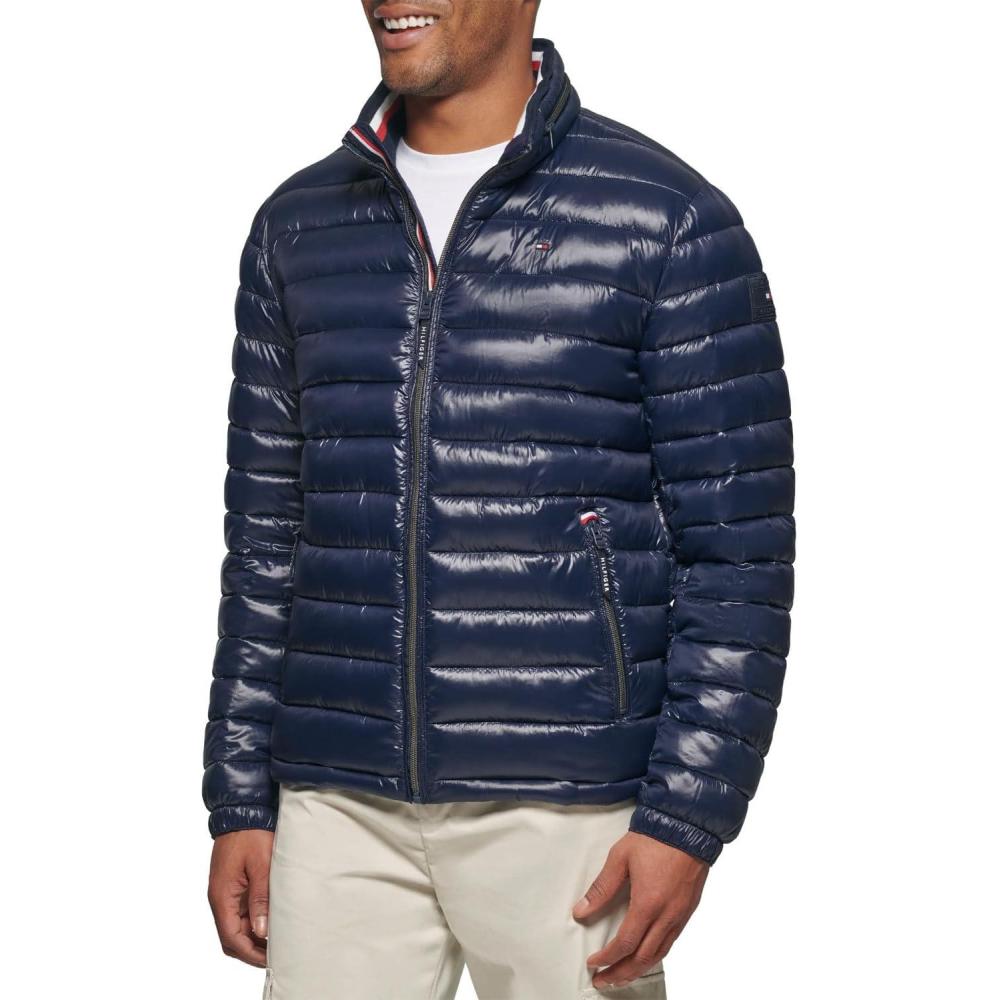 imageTommy Hilfiger mens Wetlook Lightweight Puffer JacketMidnight Wet Look