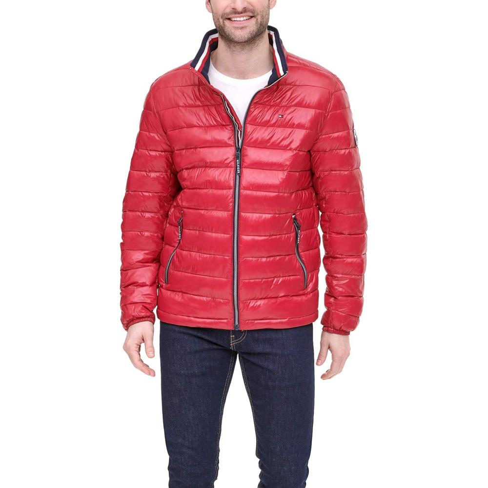 imageTommy Hilfiger mens Wetlook Lightweight Puffer JacketRed Pepper Wet Look