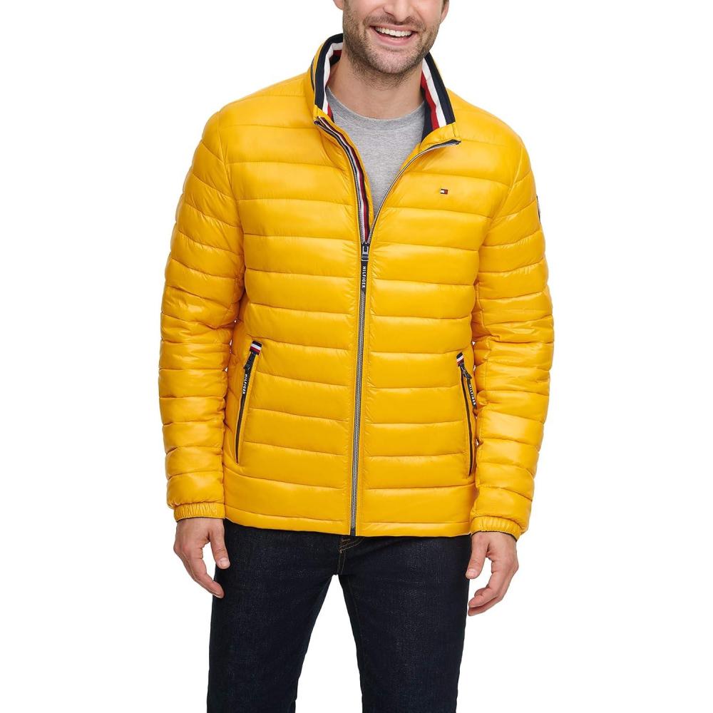 imageTommy Hilfiger mens Wetlook Lightweight Puffer JacketYellow Gold Wet Look