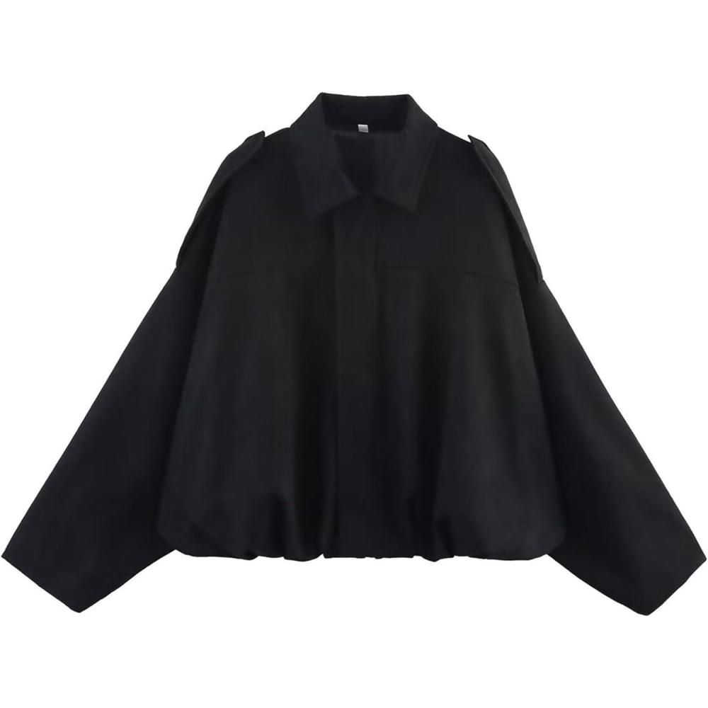 imageWomens Faux Suede Bomber Jacket Oversized Pilot Coats Fall Lapel Zip Up Motorcycle Streetwear OuterwearBlack