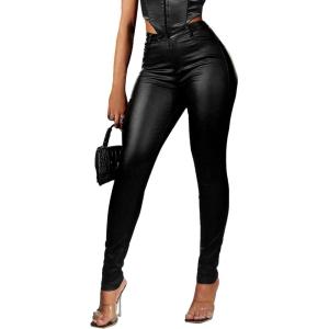 Avanova Women Faux Leather High Waist Sexy Leggings Stretchy Skinny Pants(Black)