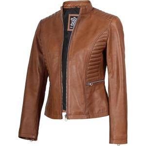 Decrum Leather Jacket Women – Casual Real Lambskin Womens Leather Jacket(N185 – Brown Leather Jacket Women)